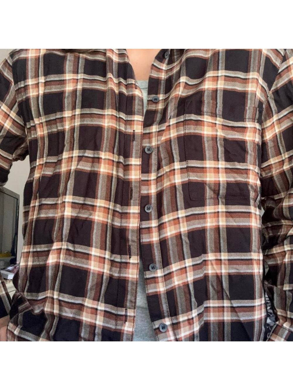 Brown plaid button up shirt